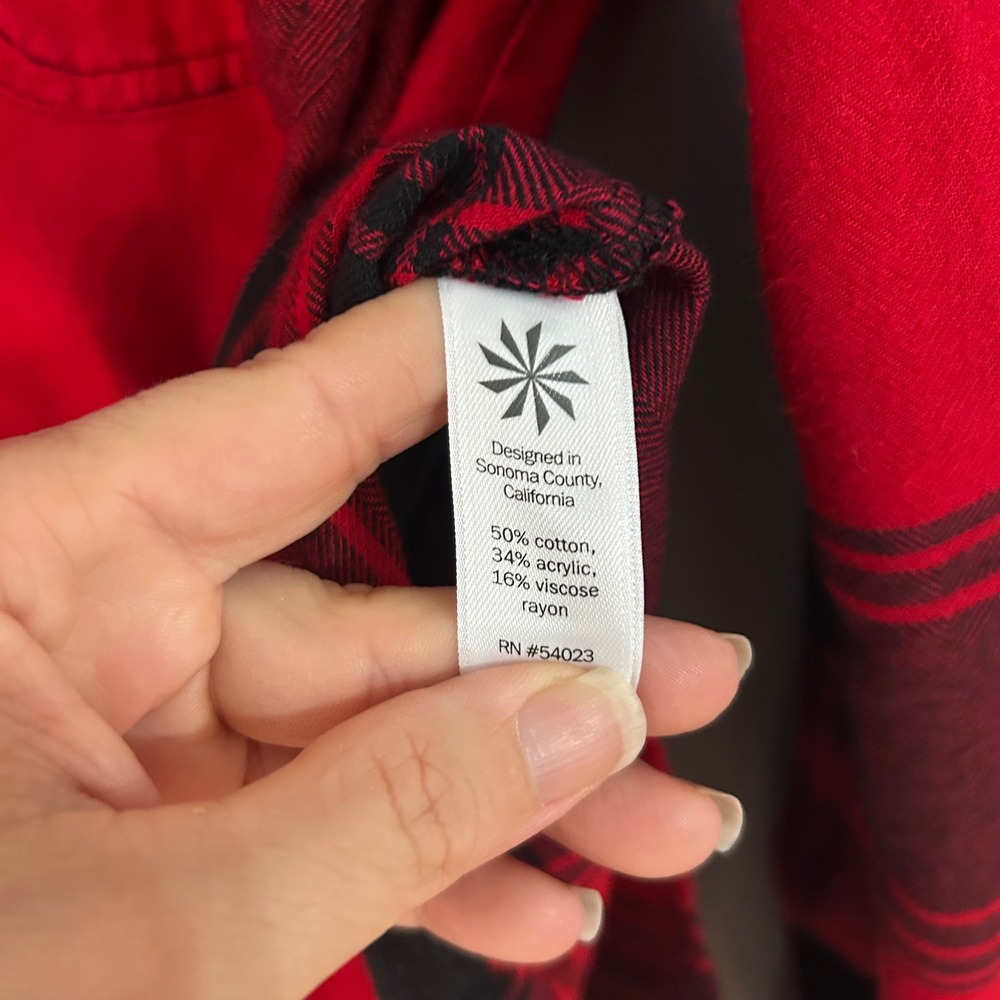 Athleta Womens XS Red Black Buffalo Plaid Flannel Button Down Shirt Herringbone - Picture 6 of 10